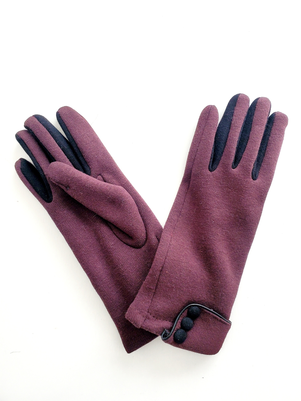 Women's Plum Touchscreen Gloves with Button Detail